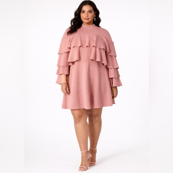 Club London Pink Ruffle Tiered Mini Dress Plus Size 24 US 6XL - Picture 6 of 6